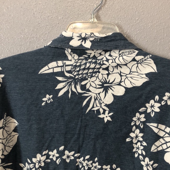 Vintage Point Zero bark cloth Hawiian shirt Men's XL blue white floral tropical - Picture 9 of 10